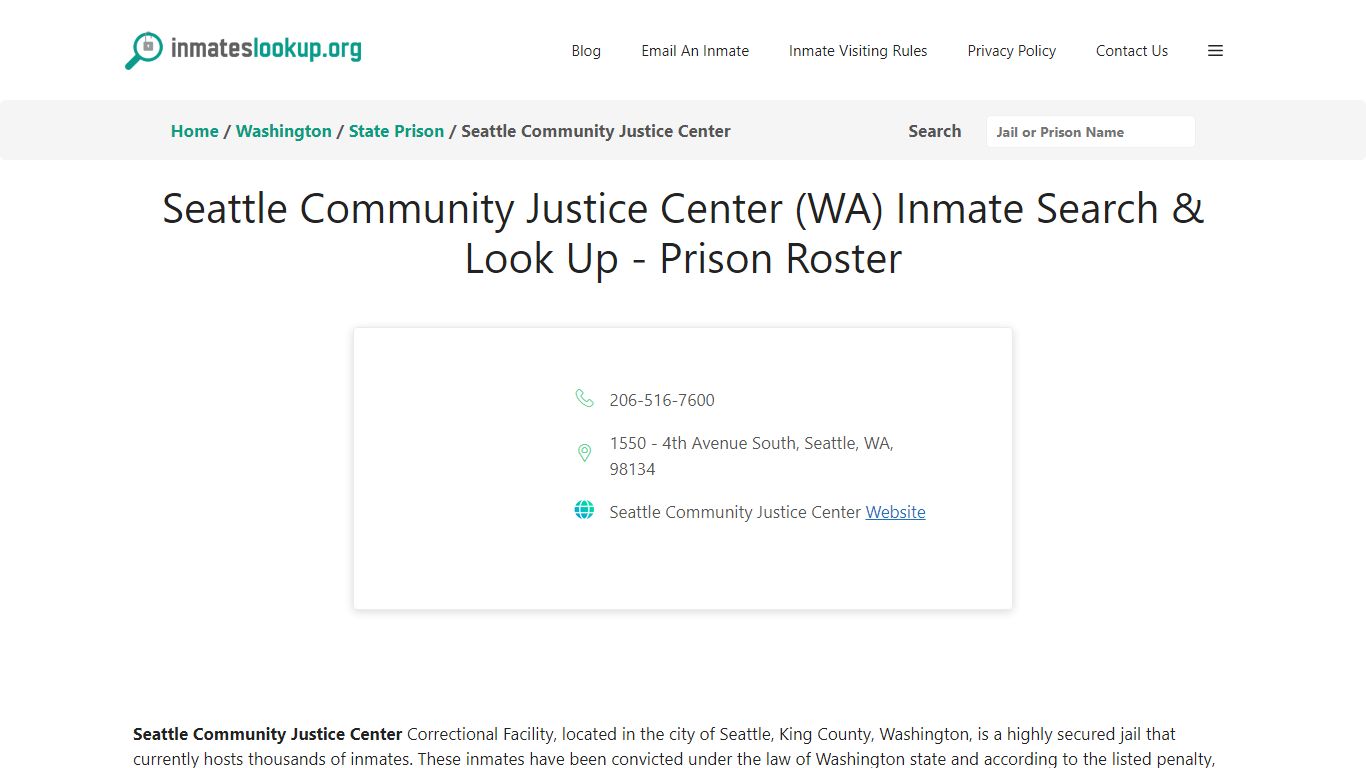 Seattle Community Justice Center (WA) Inmate Search & Look Up - Prison ...